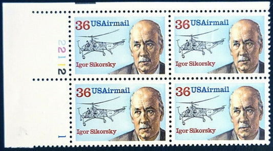 1988 Igor Sikorsky Airmail Plate Block Of 4 Postage Stamps -Scott C119, MNH, OG