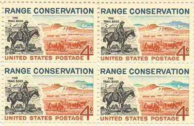 1961 Range Conservation Block of 4 4c Postage Stamps, Scott 1176, MNK, OG