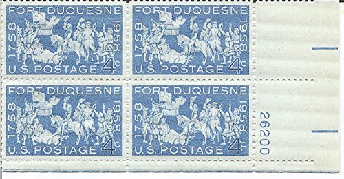 1958 Fort Duquesne Plate Block 4c Postage Stamps, Scott1123, MNH, OG