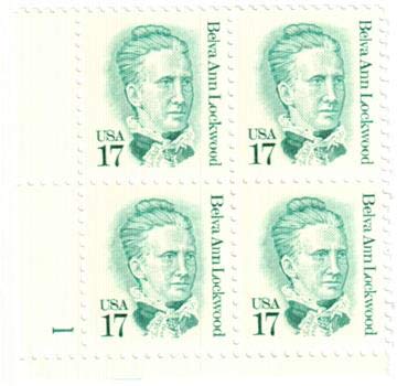 1986 Belva Ann Lockwood Plate Block of 4 17c Postage Stamps, Scott2178, MNH, OG