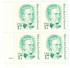 1986 Belva Ann Lockwood Plate Block of 4 17c Postage Stamps, Sc#2178, MNH, OG
