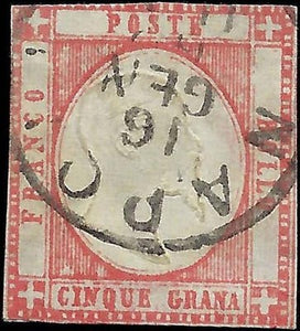 1861 Two Sicilies, Italy 5g Stamp - Sc# 23 - Napoli Cancel - Cat-$125!