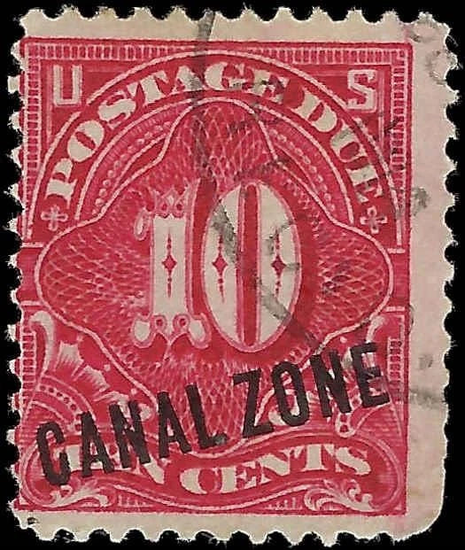 1914 USA Canal Zone10c Postage Due - Scott J3 - Used - Some Short Perfs