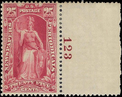 VEGAS - 1895 25c Newspaper Stamp with Plate Number! - Scott PR118 - MH, OG