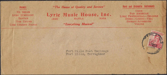 1940 Manila Lyric Music House Ad Cover to Fort Mills Corregidor