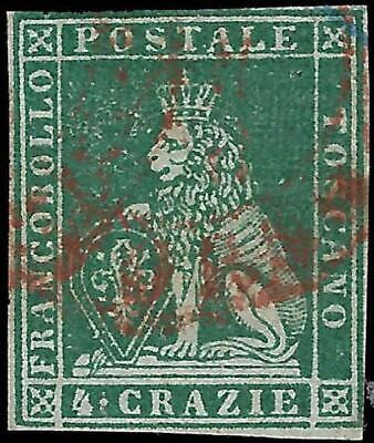 VEGAS - 1851-52 Tuscany Italy 4 Crazie Stamp - Scott 6 - FV575