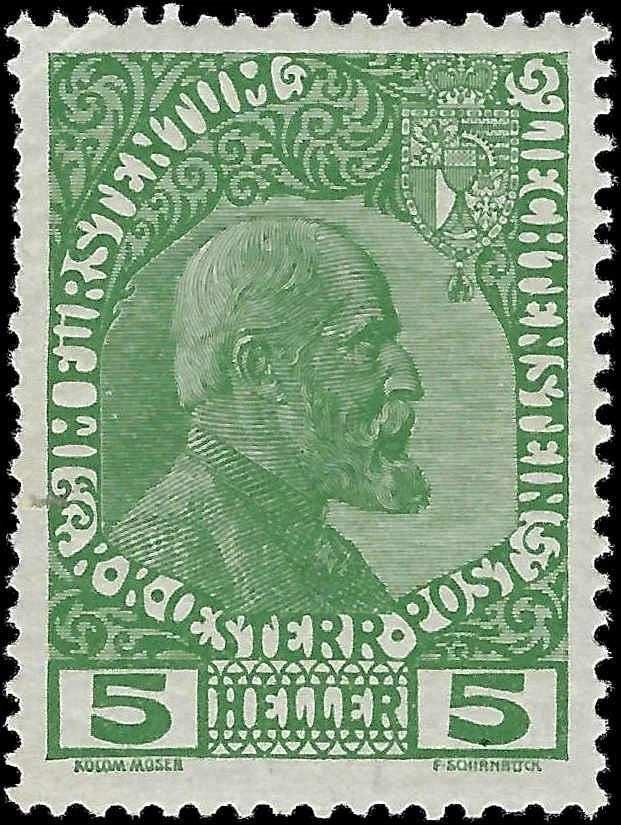 1912 Liechtenstein Scott 1a 5h Prince Johann II VLH OG