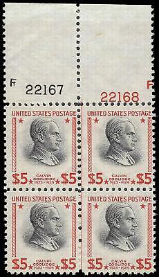 VEGAS - 1938 Coolidge $5 - Scott 834 Plate Block -Center Line -MNH, Undisturbed OG