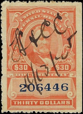 c1917 $30 Grant Revenue Stamp - Sc# RW246b - Used
