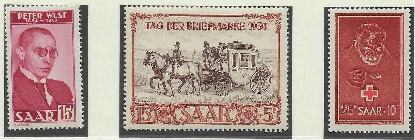 1950 Saar Semi Full Set - Scott 221, 227, B75 - MNH, Undisturbed OG - Fresh!