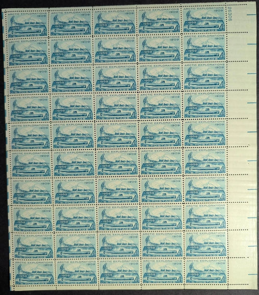 1959 USA 4c Explore Arctic Sheet -Scott 1128 -MNH, Undisturbed OG -No Sig Flaws