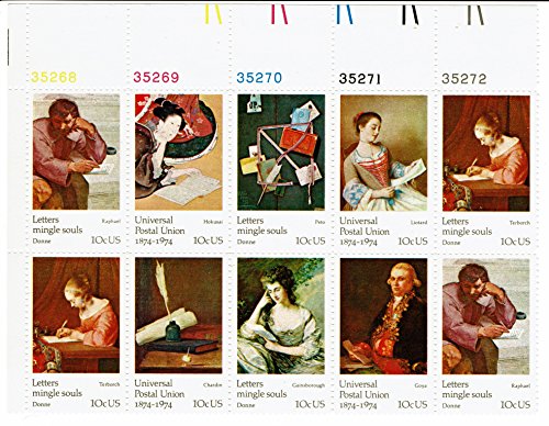 1974 Univ, Postal Union Plate Block of 10 10c Postage Stamps, Scott1530-1537, MNH