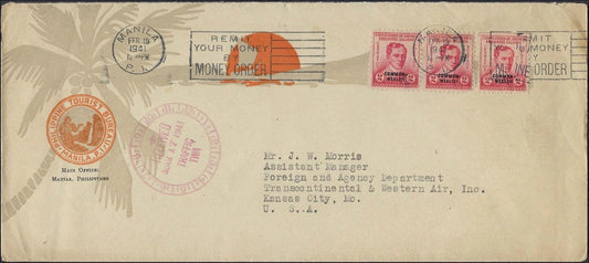 1941 Philippine Tourist Bureau Cover to TWA Kansas City Pre-War