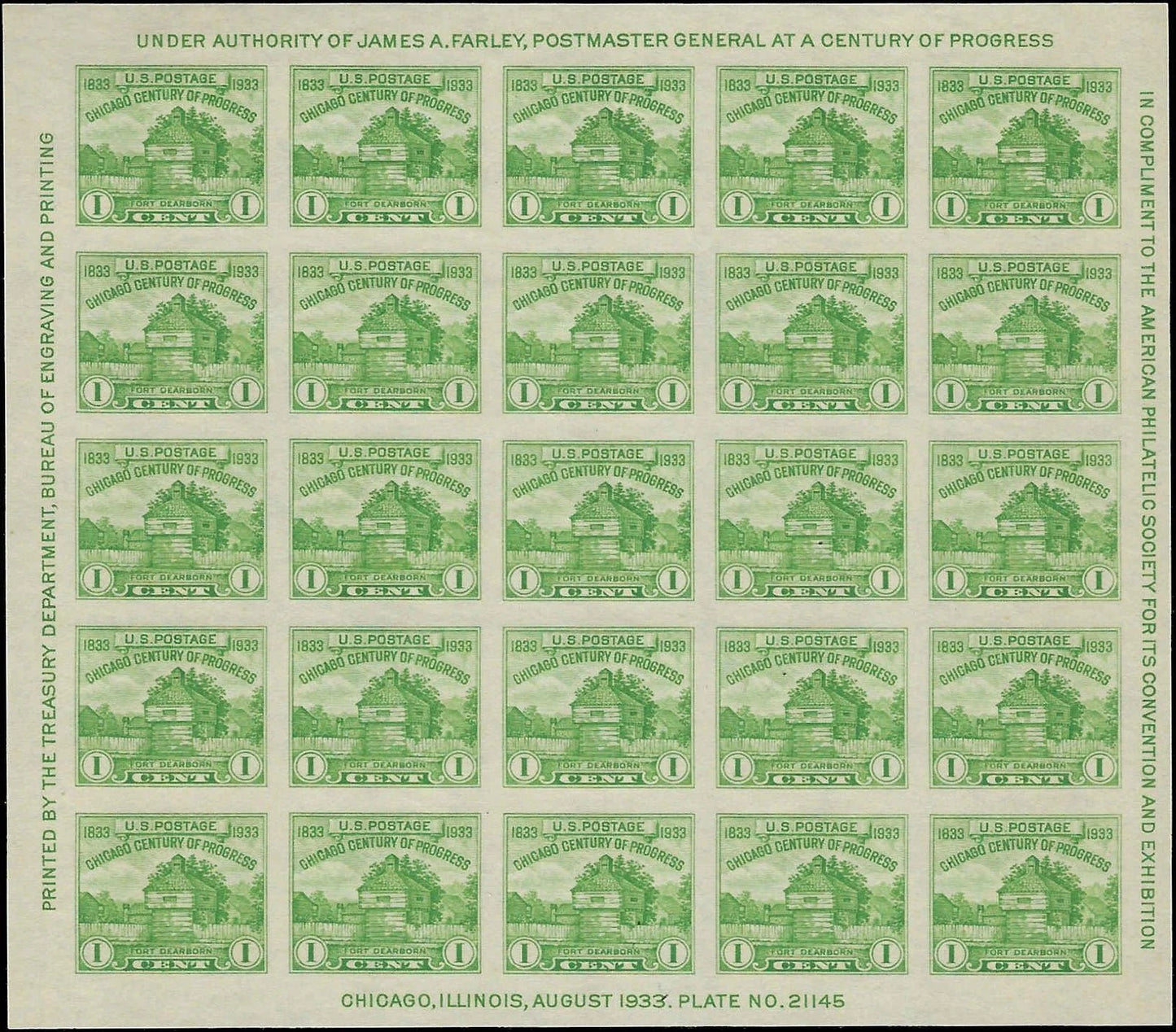 c1933 Scott 730 Philatelic Society Souvenir Sheet MNH, NG as Issued -(FN1928)