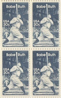 1983 Babe Ruth Baseball Player Block of 4 20c Postage Stamps, Scott2046, MNH, OG