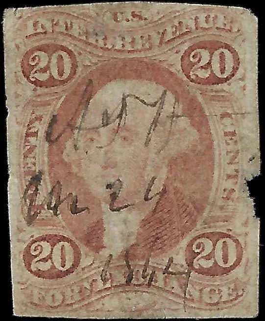 1862 USA - Scott R41a - Revenue - Imperf - Well Centered - Edge Flaw -Cat= $100