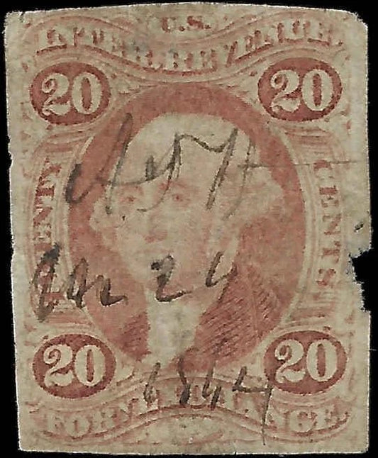 1862 USA - Scott R41a - Revenue - Imperf - Well Centered - Edge Flaw -Cat= $100