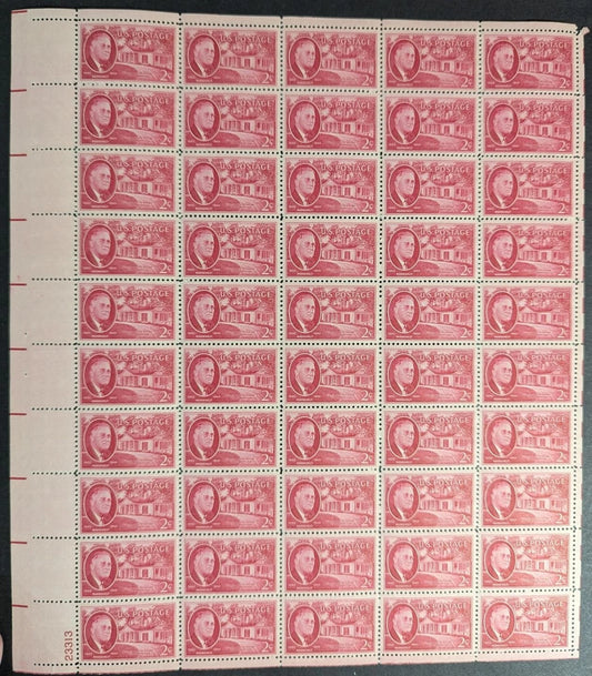 1945 USA F. Roosevelt 2c Sheet -Scott 931 -MNH, Undisturbed OG - 2 Pulled Perfs