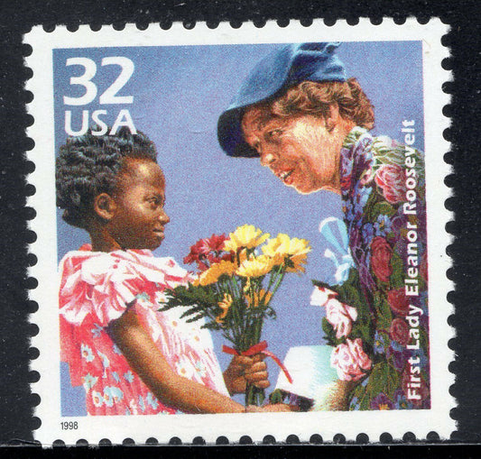 1998 Celebrate the 1930s Eleanor Roosevelt Single 33c Stamp, Scott 3185d, MNH, OG