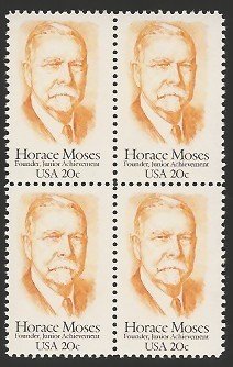 1984 Horace Moses Block of 4 20c Postage Stamps, Scott 2095, MNH, OG