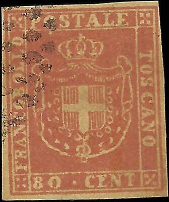 VEGAS - 1860 Tuscany Italy 80c Stamp Apparent Forgery of Scott 22 - FV566