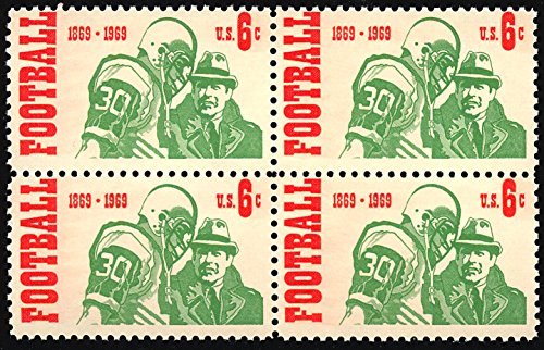 1969 Football Centennial Block of Four 6c Postage Stamps, Scott1382, MNH, OG