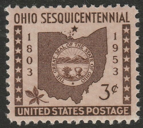 1953 Ohio Statehood Single 5c Postage Stamp - Scott 1018 - MNH, OG - DS151b