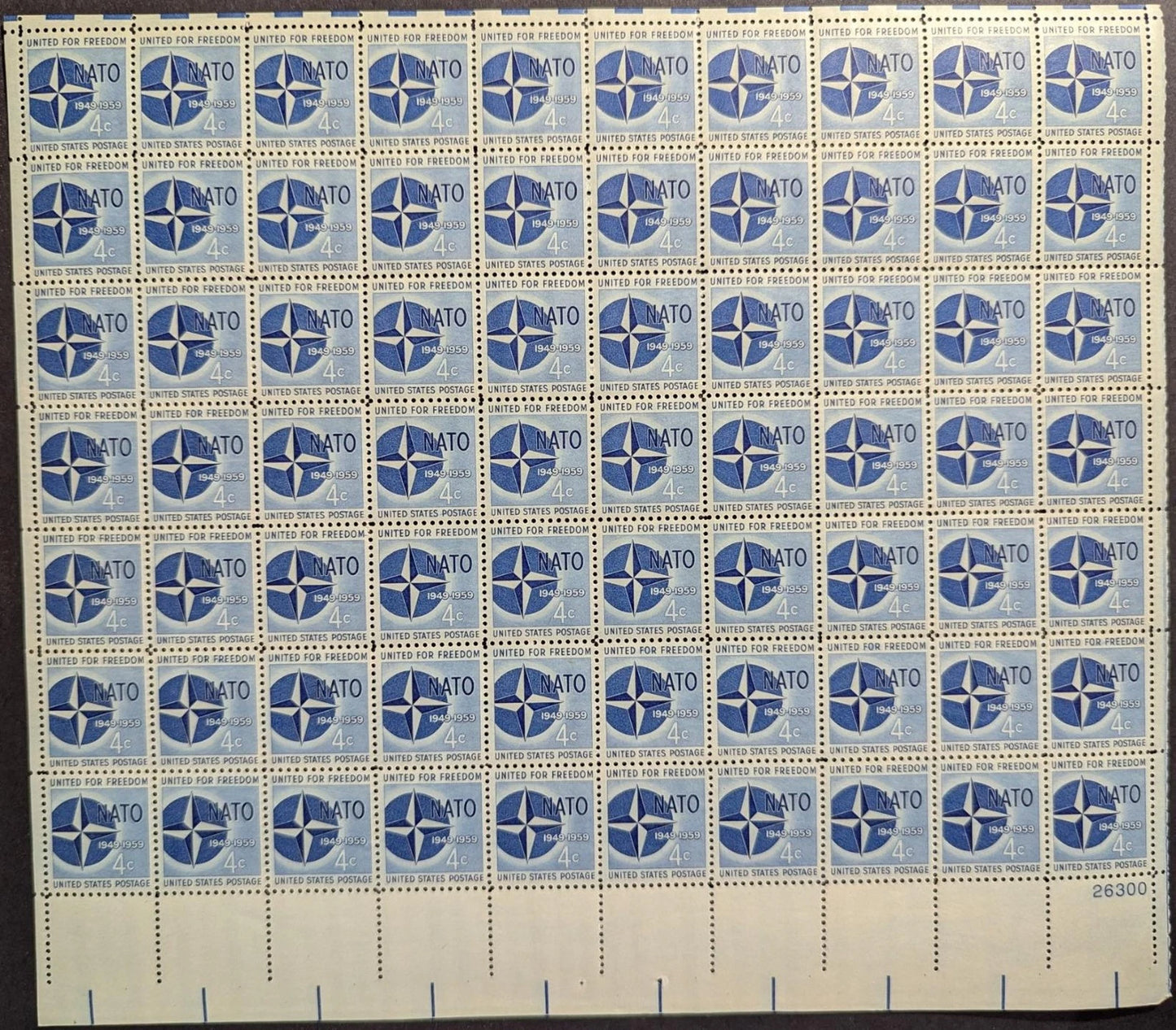 1959 USA 4c NATO Sheet -Scott 1127 -MNH, Undisturbed OG -No Sig Flaws