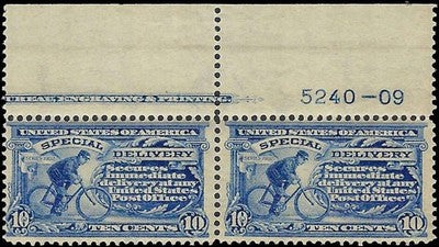 c1902 -#E6 10c Special Delivery Imprint Strip of 2 - MH, OG