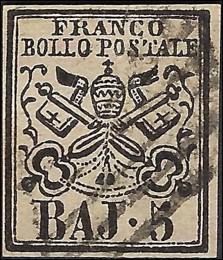 1852 Roman States, Italy 5b Stamp - Used - Scott 6 - Margins