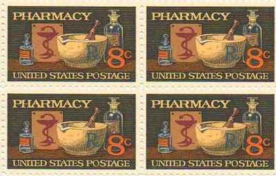 1972 Pharmacy Block of 4 8c Postage Stamps, Scott1473, MNH, OG