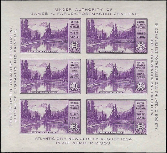 1934 USA Scott 750 Mt Rainer Souvenir Sheet - MH, OG - Nice!