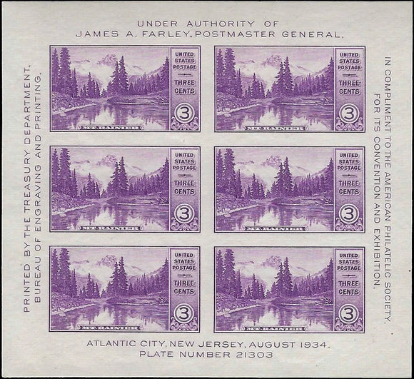 1934 USA Scott 750 Mt Rainer Souvenir Sheet - MH, OG - Nice!