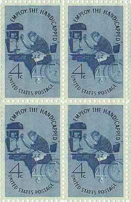 1960 Employ the Handicapped Block of 4 4c Postage Stamps, Scott 1155, MNH, OG