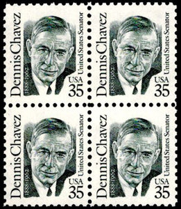 1991 Dennis Chavez Block of 4 35c Postage Stamps, Sc# 2186, MNH, OG