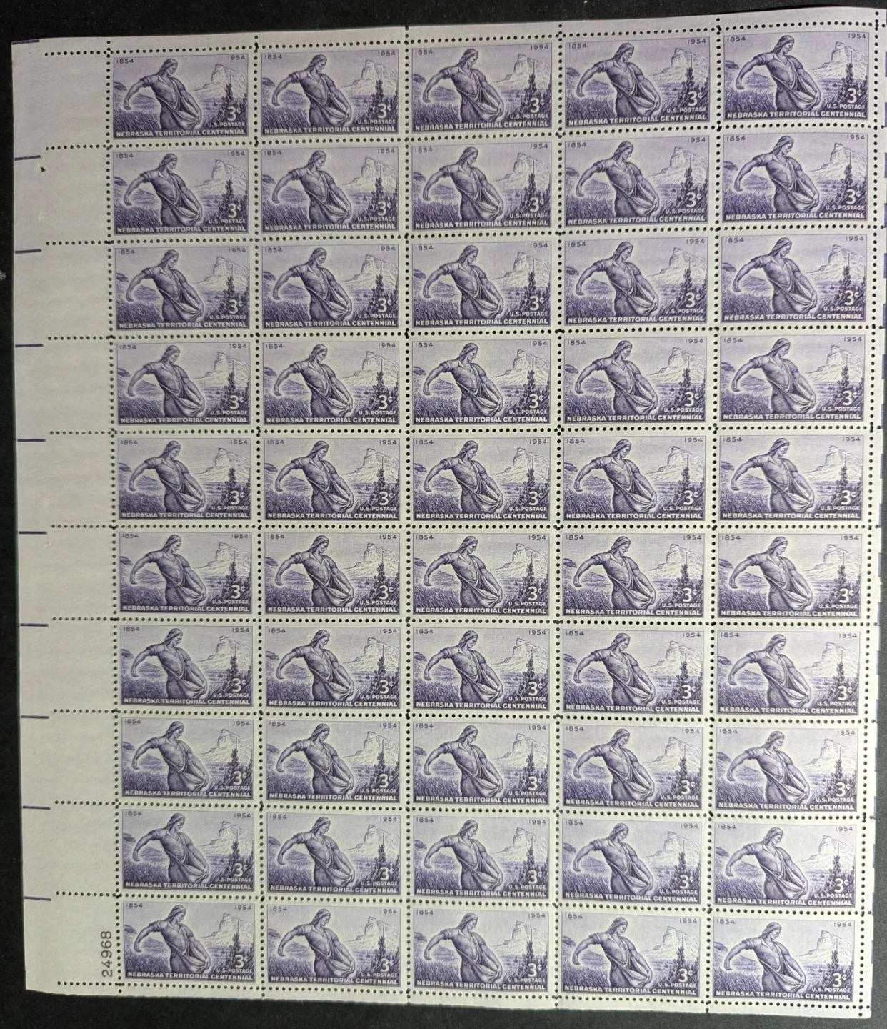 1954 USA 3c Nebraska Sheet -Scott 1060 -MNH, Undisturbed OG - No Sig Flaws