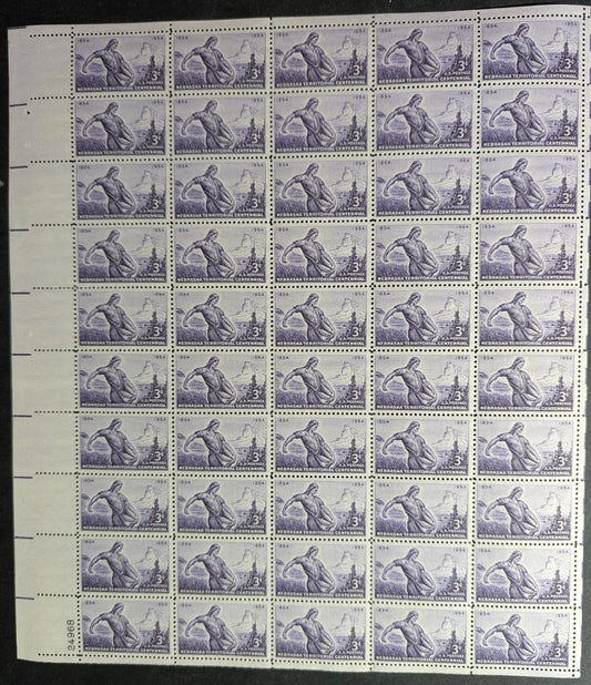 1954 USA 3c Nebraska Sheet -Scott 1060 -MNH, Undisturbed OG - No Sig Flaws