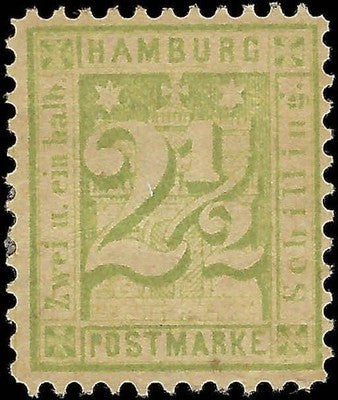 c1864 Hamburg, Germany 2-1/2s - Scott 23 -No Visible WM - Apparent Reprint