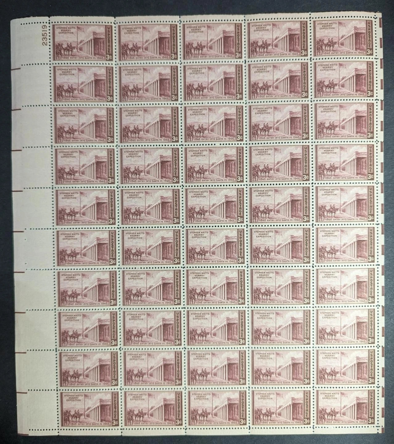 1946 USA Watts-Keary 3c Sheet -Scott 944 -MNH, Undisturbed OG -2 Pulled Perfs