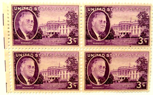1945-46 Roosevelt & White House Block of 4 3c Postage Stamps -Scott932-MNH,OG bc54