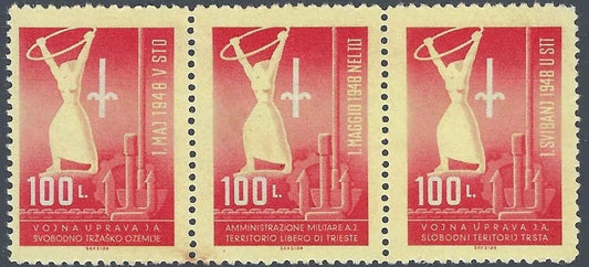 1950 Yugoslavia-Trieste Zone B Scott 3a MNH, Undisturbed Gum -Strip of 3! - $95