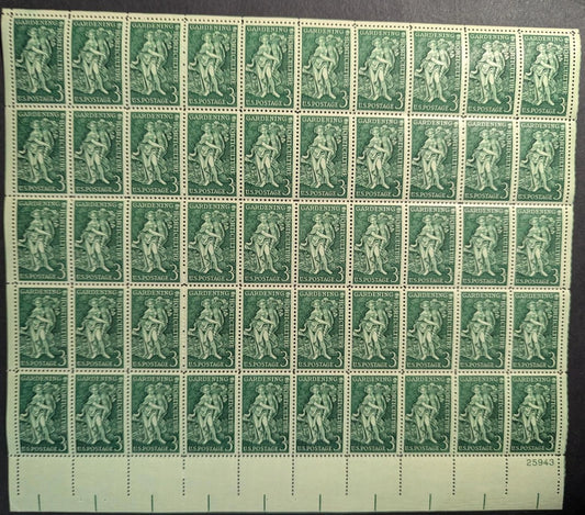 1958 USA 3c Gardening Sheet -Scott 1100 -MNH, Undisturbed OG -No Sig Flaws