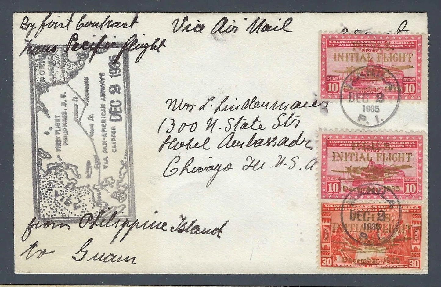 1935 FAM 14 First Flight Cover Manila Philippines to Guam Initial Flight Ovpt