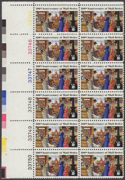 1972 Anniv. of Mail Order Plate Block of 12 8c Postage Stamps, Scott 1468, MNH, OG