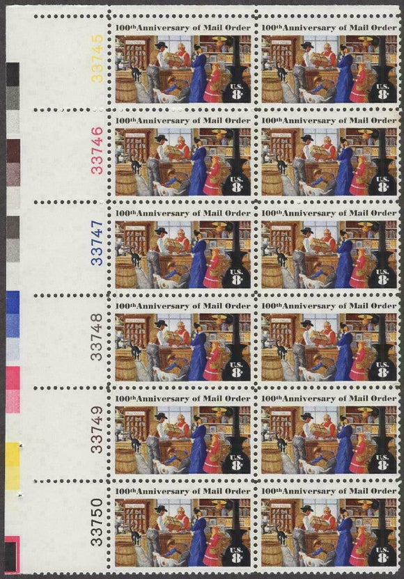 1972 Anniv. of Mail Order Plate Block of 12 8c Postage Stamps, Scott 1468, MNH, OG