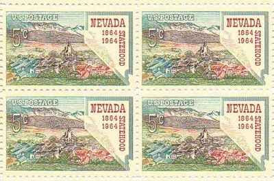 1964 Nevada Statehood Block of 4 5c Postage Stamps, Scott1248, MNH, OG