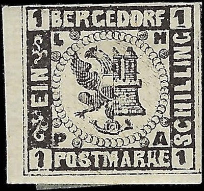 c1861 Bergedorf, Germany 1s - Scott 2 - MH, OG - Margins - Solid