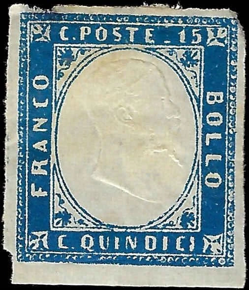 1863 Italy 15c Stamp - Mint, W/ Gum- Scott 22 - Top Thin - Cat= $57