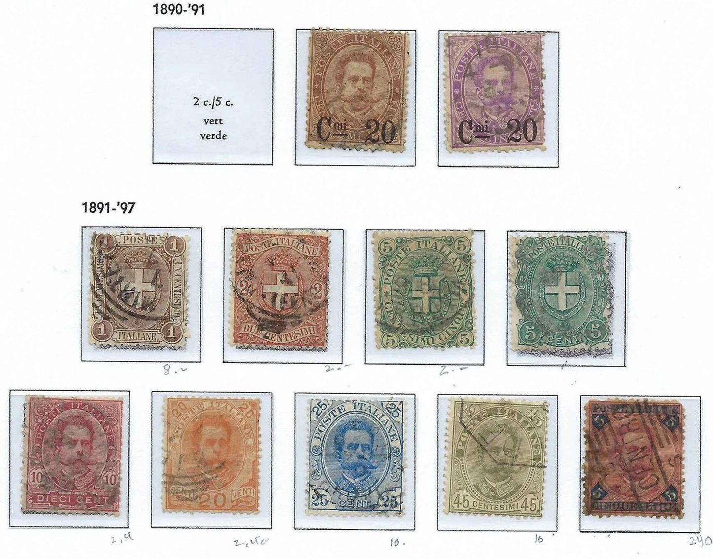 1890-97 Italy Set+ - Sc# 65-72 - Mostly 2 Sets - Used - Some Flaws -READ