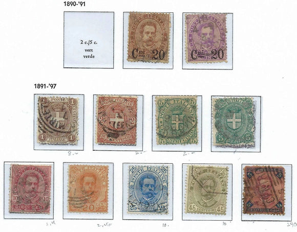 1890-97 Italy Set+ - Sc# 65-72 - Mostly 2 Sets - Used - Some Flaws -READ